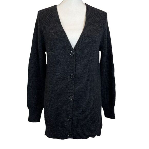 Pam & Gela Wool Alpaca Lamb Leather Cardigan Button Front Zip Back Black Small - Picture 1 of 13